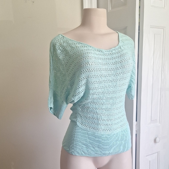 Turquoise Glitter Knit Top Boat Neckline Size S - Picture 1 of 9
